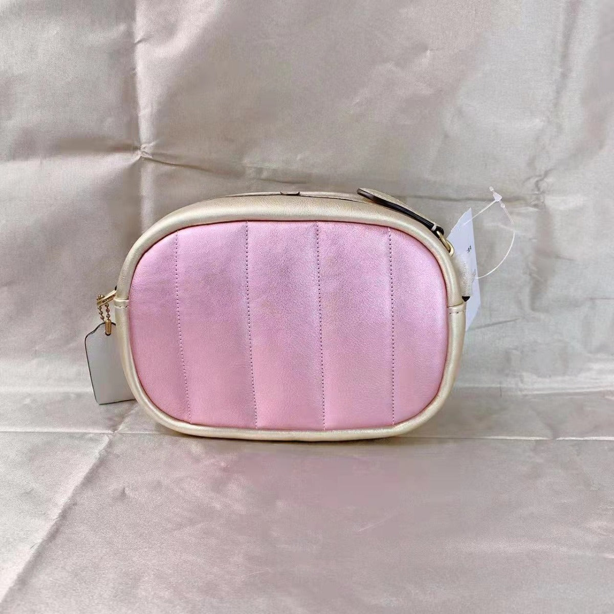 Coach C6619 Small Camera Bag With Colorblock Quilting In Brass/Metallic Pink Multi Coach C6619 Small Camera Bag With Colorblock Quilting In Brass/Metallic Pink Multi